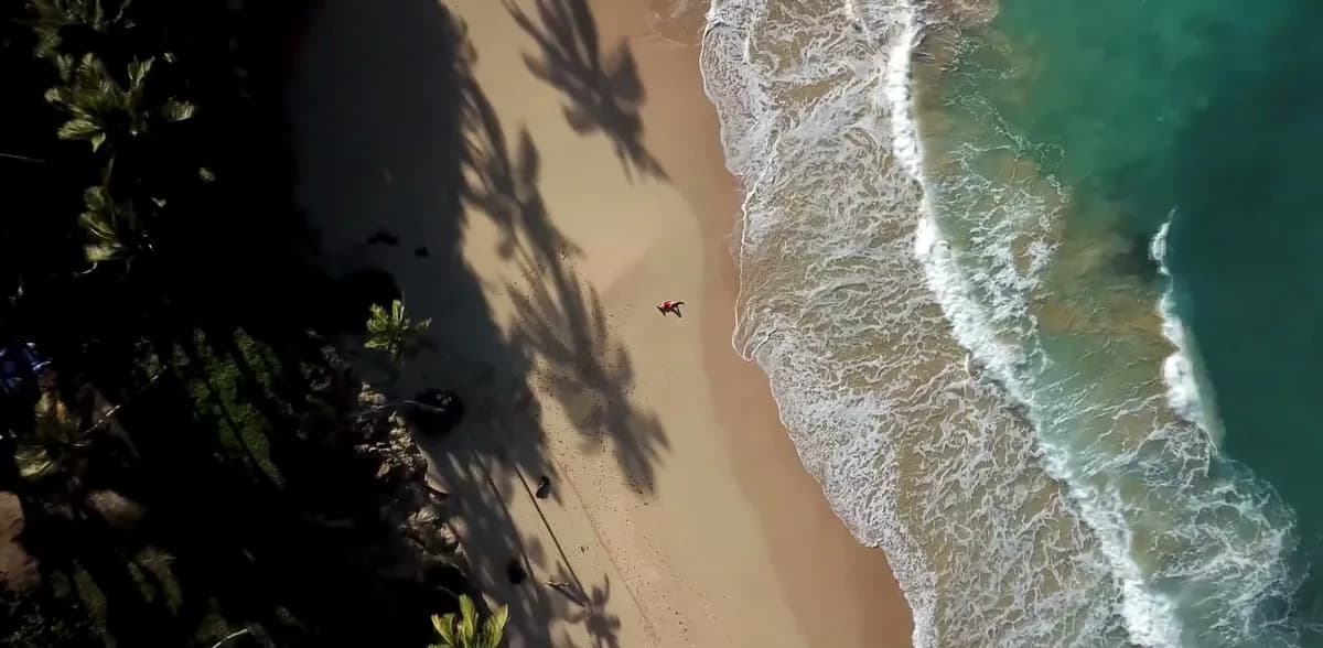 Sandy beach and surf from above